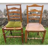 An elm clissot chair, with solid seat, together with another similar chair