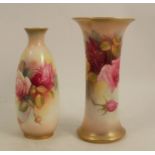 A Royal Worcester spill vase, decorated with roses by Blake, shape number G923, height 6ins,