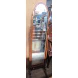 An arch framed cheval mirror, mirror glass 11.5ins x 47.5ins