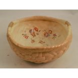 A Royal Worcester blush ivory basket weave bowl, decorated with floral sprays, shape number G441,