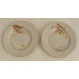 A pair of Royal Worcester side plates, decorated with a bull finch and a robin by William Powell,