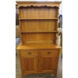 A reproduction pine dresser, with delft rack over, width 38ins