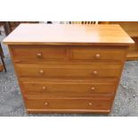 A 20th century yew wood chest, of two short over three long drawers, width 36ins x depth 17.5ins x