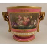 A Royal Worcester jardinière, decorated with rich gilt decoration and two ring handles, the pink
