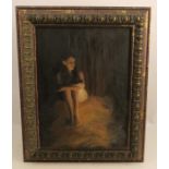 A 20th century oil on canvas, nude study of a girl in fire light, signed, 15ins x 11.5ins