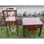 A 19th century mahogany wash stand, of square form, with well to the top, over a drawer with plant