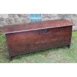 18th century oak six plank coffer, with plain rising lid, width 51ins