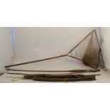 A Hardy Bros Alnwick folding landing net, with brass fittings, together with a three piece split