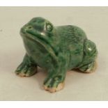 A green glazed pottery model, of a frog, numbered 282, 1.5ins x 2.5insCondition Report: Nibbles to