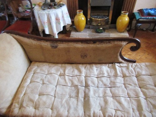 A Regency mahogany framed chaise longue, in the manner of George Bullock,  having scroll ends, - Image 5 of 15