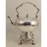 A Victorian Scottish silver kettle on stand, with burner, the kettle with swing scroll handle, the