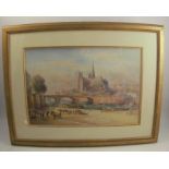 After Albert Goodwin, watercolour, a view of Notre Dame, Paris, 14.5ins x 21.5ins