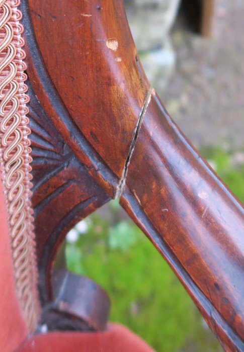 A Victorian mahogany show wood grandfather's chair, raised on short cabriole legs - Image 3 of 3