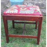 A square Georgian mahogany stool, with tapestry top, width 18ins