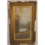 A 19th century school, oil on canvas, river scene signed H Davis, 24ins x 12ins
