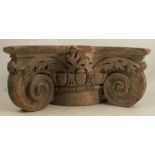 A carved wooden Corinthian column capital, width 18ins, height 8.5ins