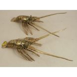 A pair of cast brass lobsters, length 13.5ins x height 3.75ins