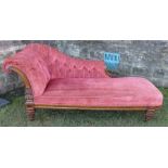 A 19th Century walnut and burrwood framed chaise longue, stamped Hindley and Sons to the