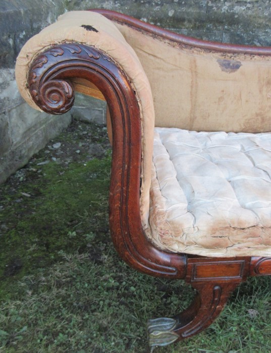A Regency mahogany framed chaise longue, in the manner of George Bullock,  having scroll ends, - Image 3 of 15