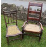 A bobbin turned cane seated chair, together with a north country single chair