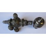 A Victorian silver babies rattle, with floral decoration, four bells, two missing, London 1847,