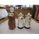 3 Royal Worcester candle snuffers, 2 nuns and a monk