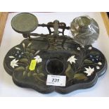 A set of 19th century gilt metal Ashbourne marble style scales, the marble base with floral