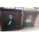 A pair of oil on canvas portraits, a man and woman, 29.5ins x 24ins