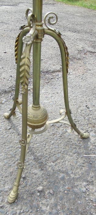 A brass telescopic oil lamp stand, with leaf and flower decoration, raised on a triform base, - Image 2 of 3