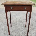 An antique side table, with elm top and mahogany banding, fitted with a frieze drawer, 20ins x 13.