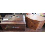 A Georgian mahogany tea caddy, together with a satinwood tea caddy with floral decoration