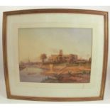 A 19th century school, watercolour, view from the south west of Worcester cathedral looking up the