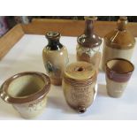A Doulton Lambeth miniature beer barrel, flagon, two vases, beaker and plant potCondition Report: