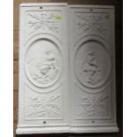 2 painted metal panels from a fire place, with classical decoration