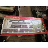 A boxed Hornby electric train set, LMS Express Passenger, together with a box containing track