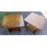 A pair of oak coffee tables with under shelf, 23ins x 23ins x height 18ins