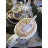 A collection of 19th century porcelain, to include a tea pot, af, a covered sugar bowl (Derby), vase