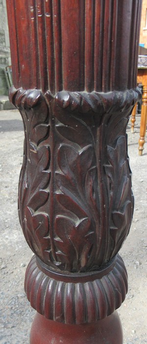 A mahogany torchere, with carved column, raised on three outswept supports, height 60ins - Bild 4 aus 4