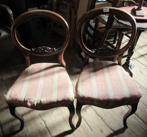 A pair of Victorian dining chairs, raised on cabriole legs