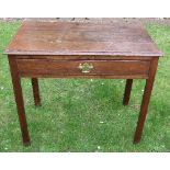 An antique oak side table, fitted with a frieze drawer, 33ins x 18.5ins x height 28.5ins