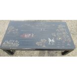A 20th century oriental style black lacquer coffee table, of rectangular form, decorated with