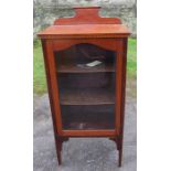 An Edwardian mahogany display cabinet, with glass door, width 20ins, height 43.5ins, depth 13.5ins