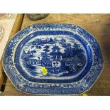 19th century style blue and white dish, 9.5ins x 12ins