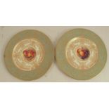 A pair of Royal Worcester plates, decorated with a central panel of hand painted fruit by W Bee,