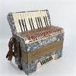 A German Koerner piano accordion, having 25 treble keys and 24 brass buttons, in grey pearloid