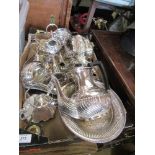 A box of silver plate together with pewter items