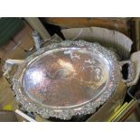 A silver plated two handled tray