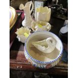 6 pieces of Belleek porcelain, and a Poole pottery bowl, af