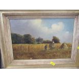 L Henry Smith, oil on canvas, haymaking scene, signed, 8ins x 12ins