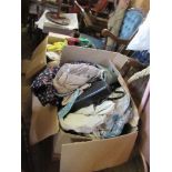 2 boxes of assorted vintage clothes, handbags, etc.